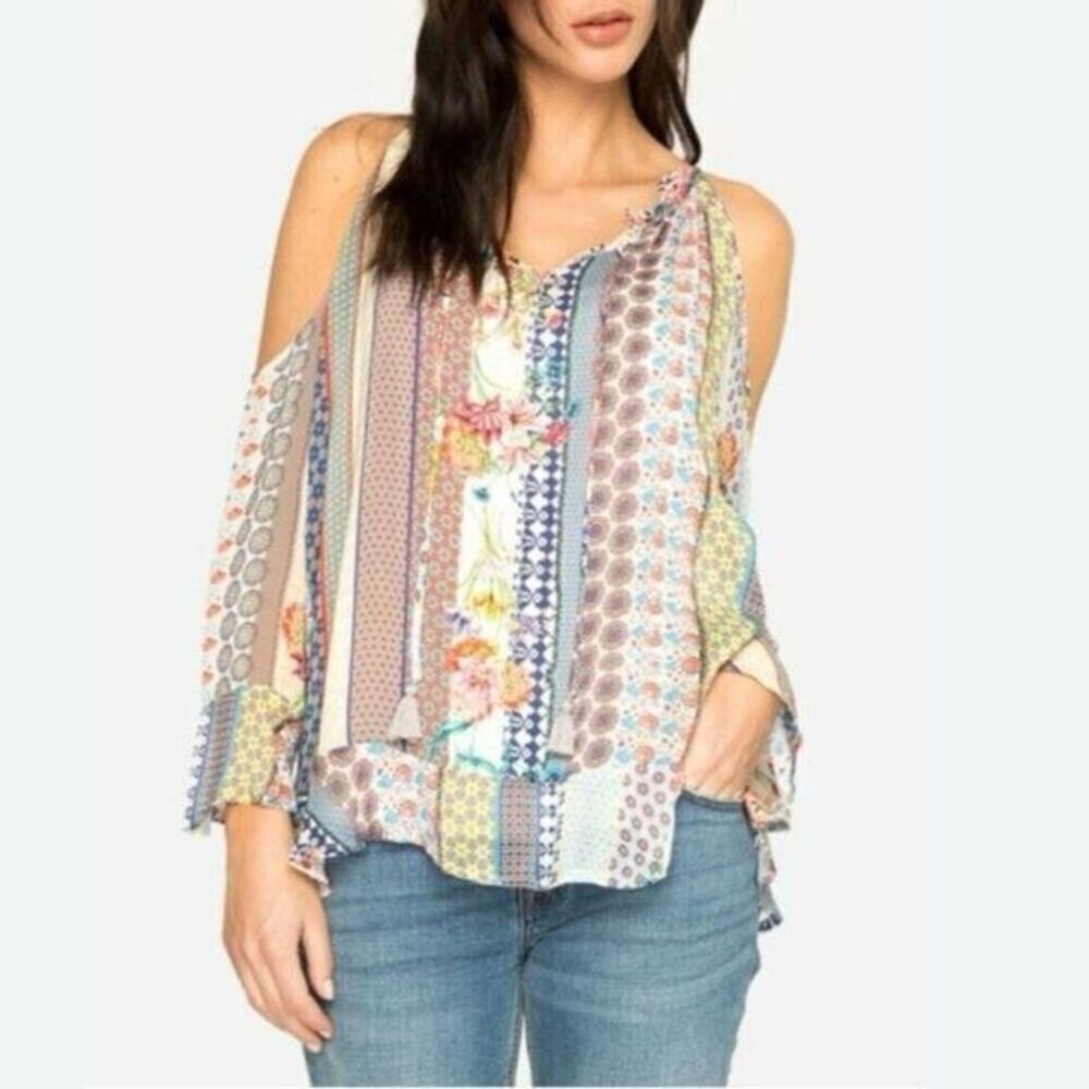 Johnny Was Garden patchwork cold shoulder blouse XL